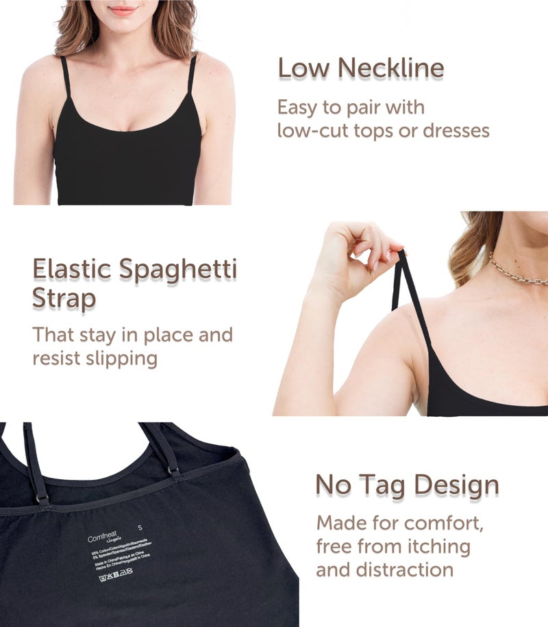 Comfneat Women's 4-Pack Slim-Fit Camisoles Cotton Adjustable Spaghetti Strap Top Underwear (Black 4-Pack, XL) - Image 4